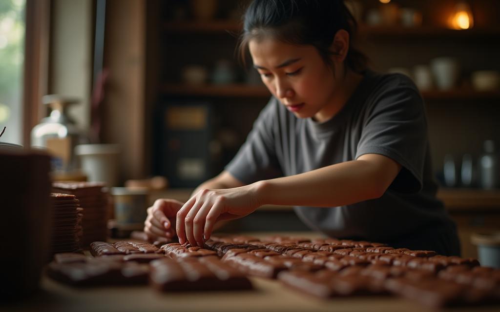 工房でチョコレートを仕上げる職人